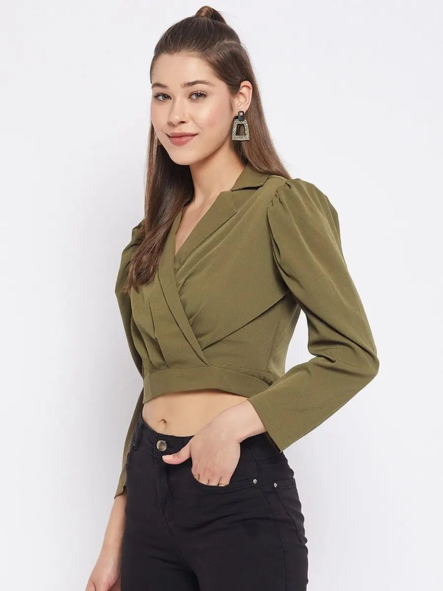 winered-dark-green-solid-polyester-crop-top