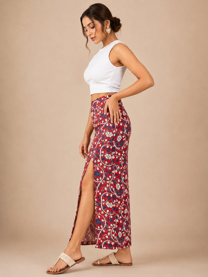 Women's Red Floral Print Maxi Skirt