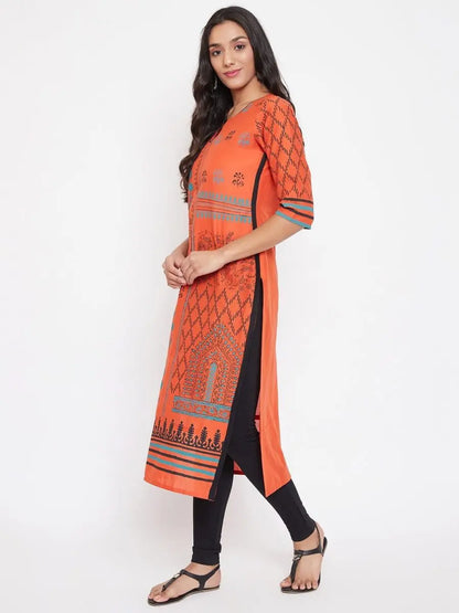 winered-rust-orange-straight-cotton-printed-kurta