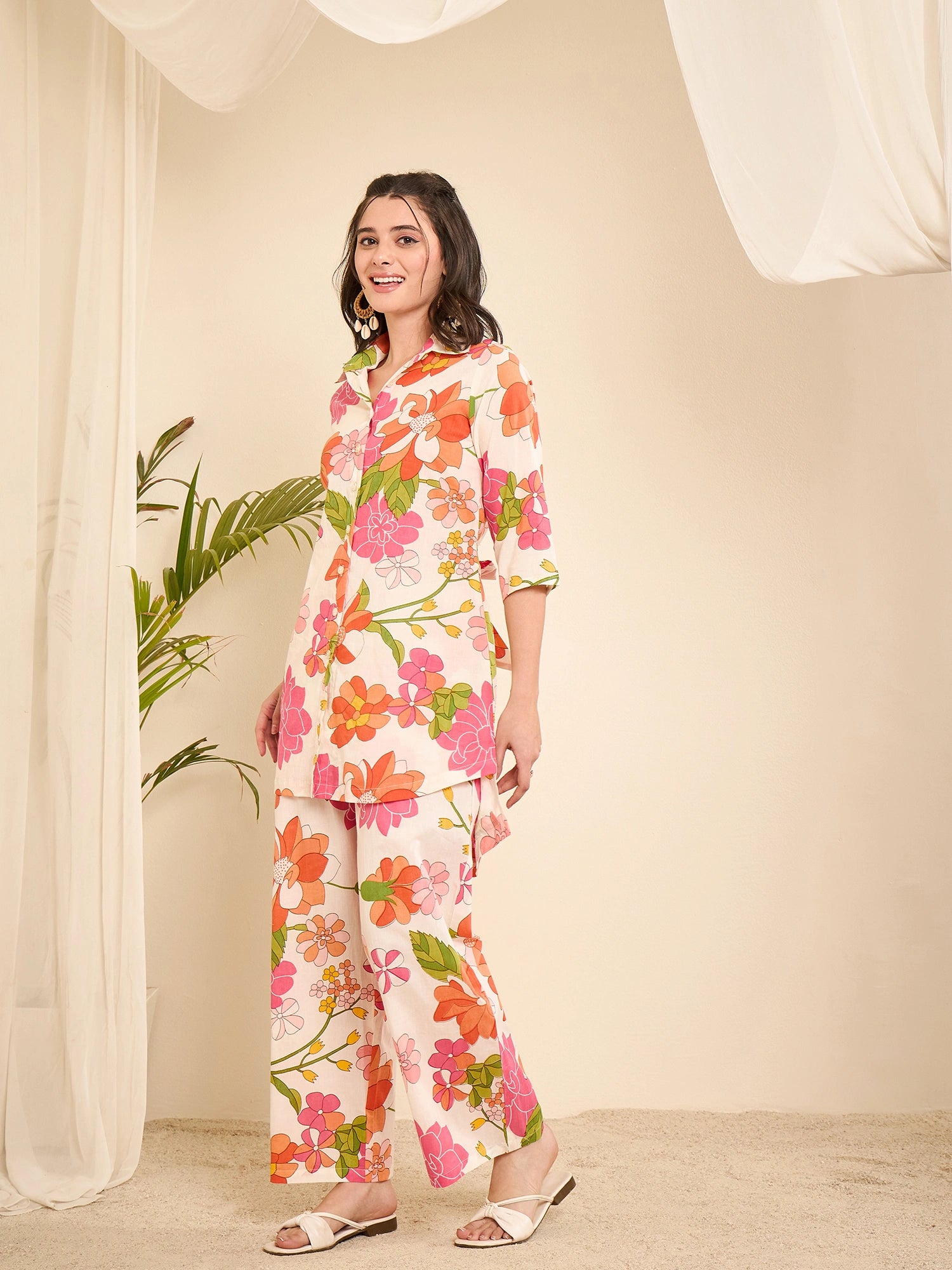 women-cotton-floral-hi-low-co-ord-set