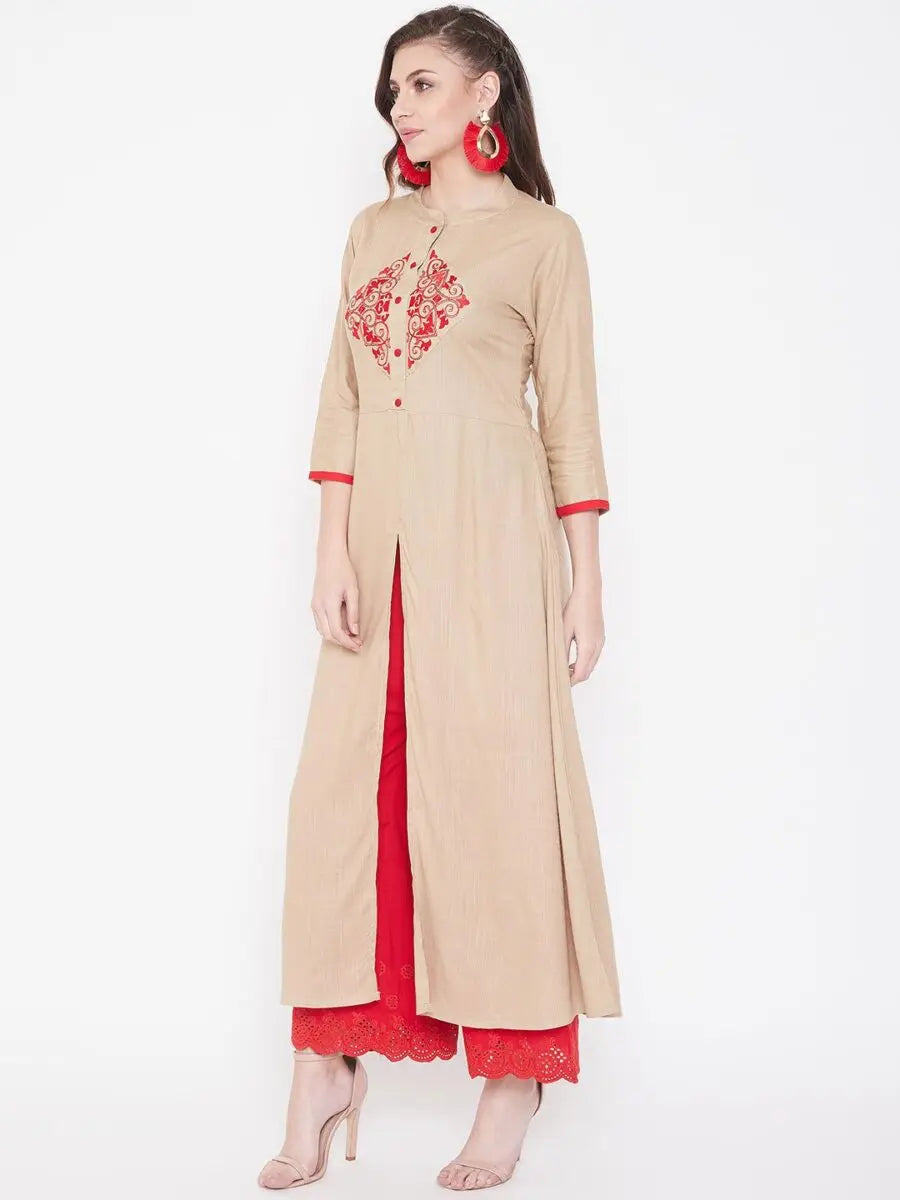 winered-beige-a-line-rayon-embroidered-kurta