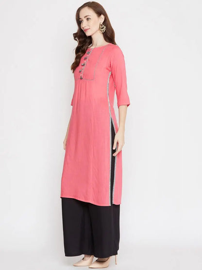 winered-peach-straight-rayon-solid-kurta