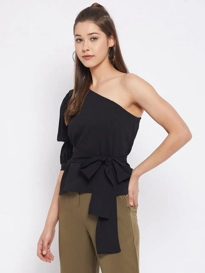 winered-black-solid-polyester-asymmetric-top