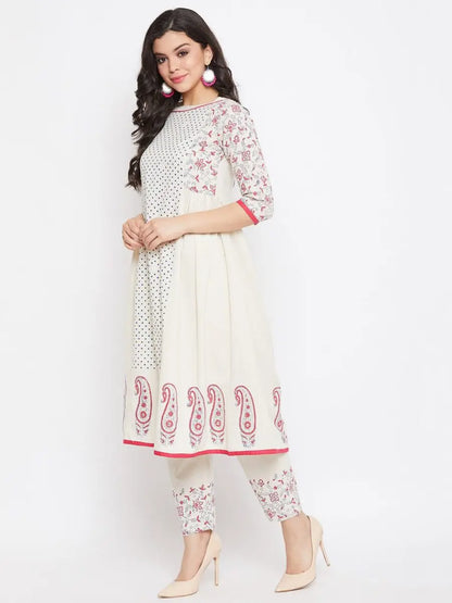 winered-off-white-a-line-cotton-printed-kurta-and-pant-set
