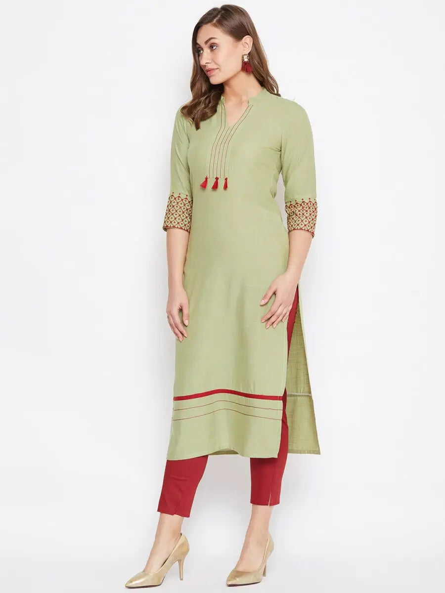 winered-dusty-green-straight-rayon-embroidered-kurta
