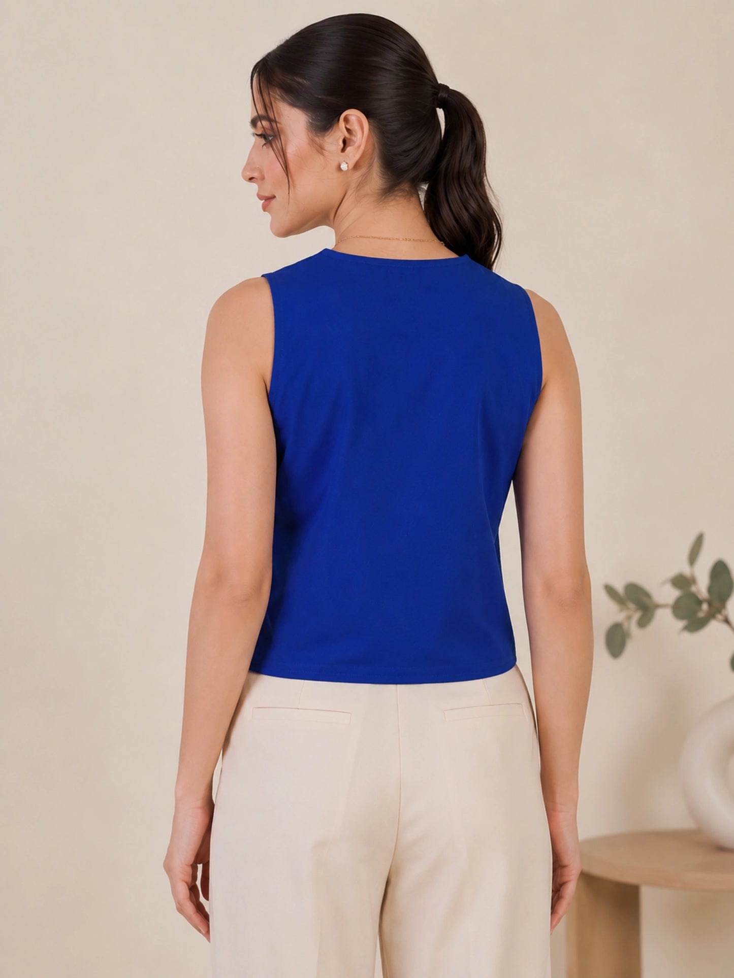 Women Solid Sleeveless V-Neck Lace Detail Waistcoat