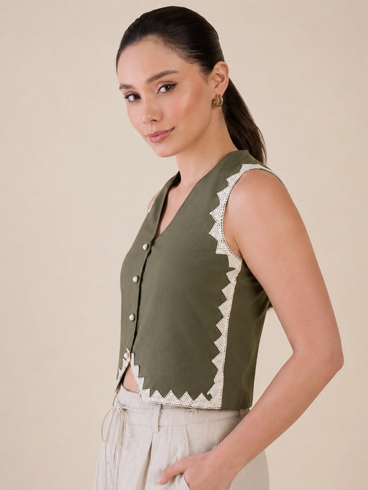 Women Olive Green Vest Top