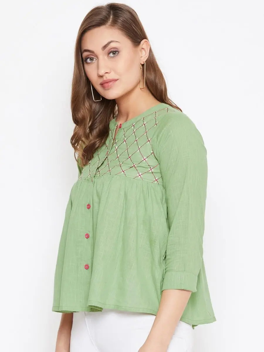 winered-green-embroidered-cotton-shirt-style-top