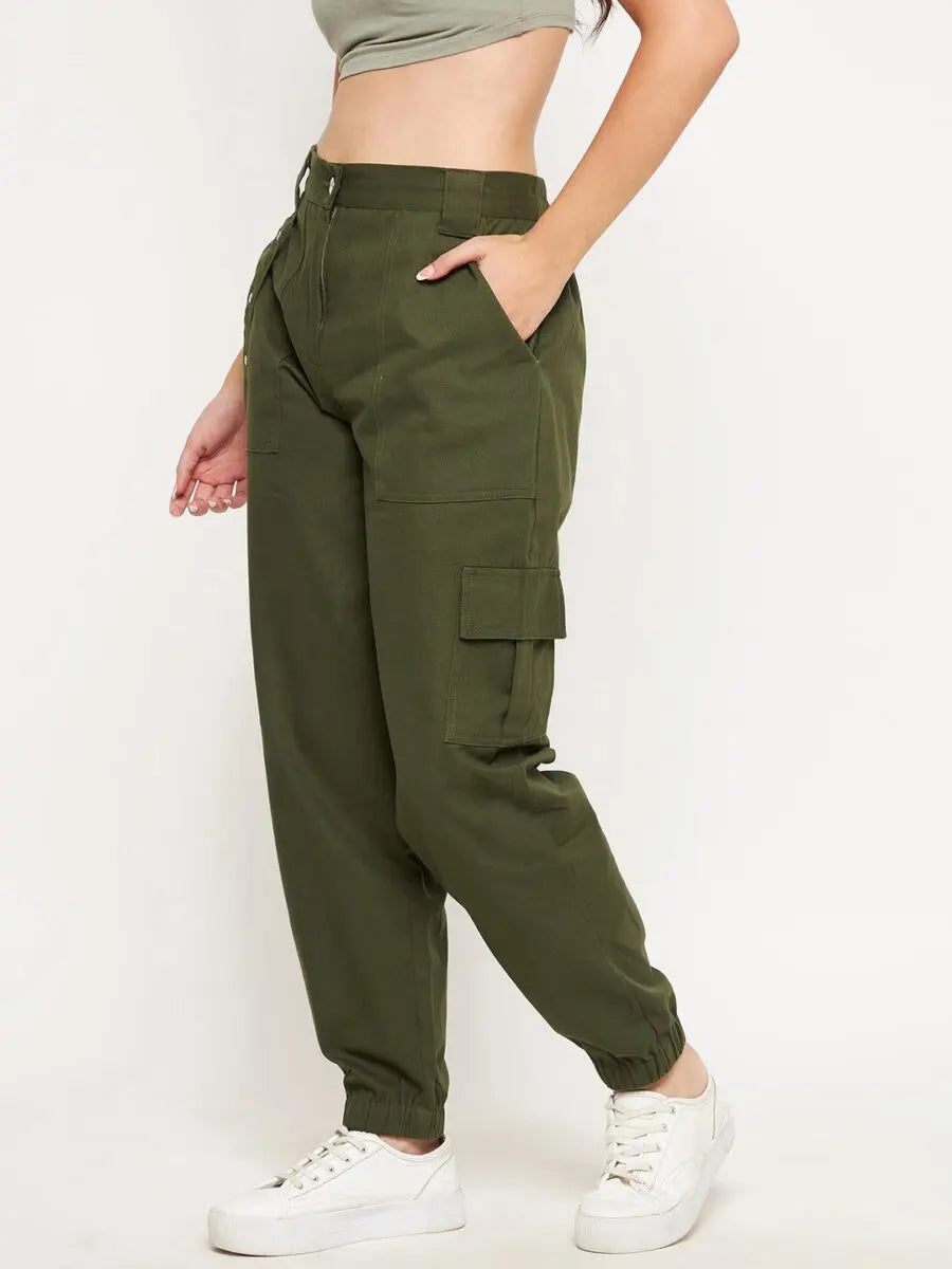 winered-olive-green-cotton-trousers-for-women-cargo-trouser