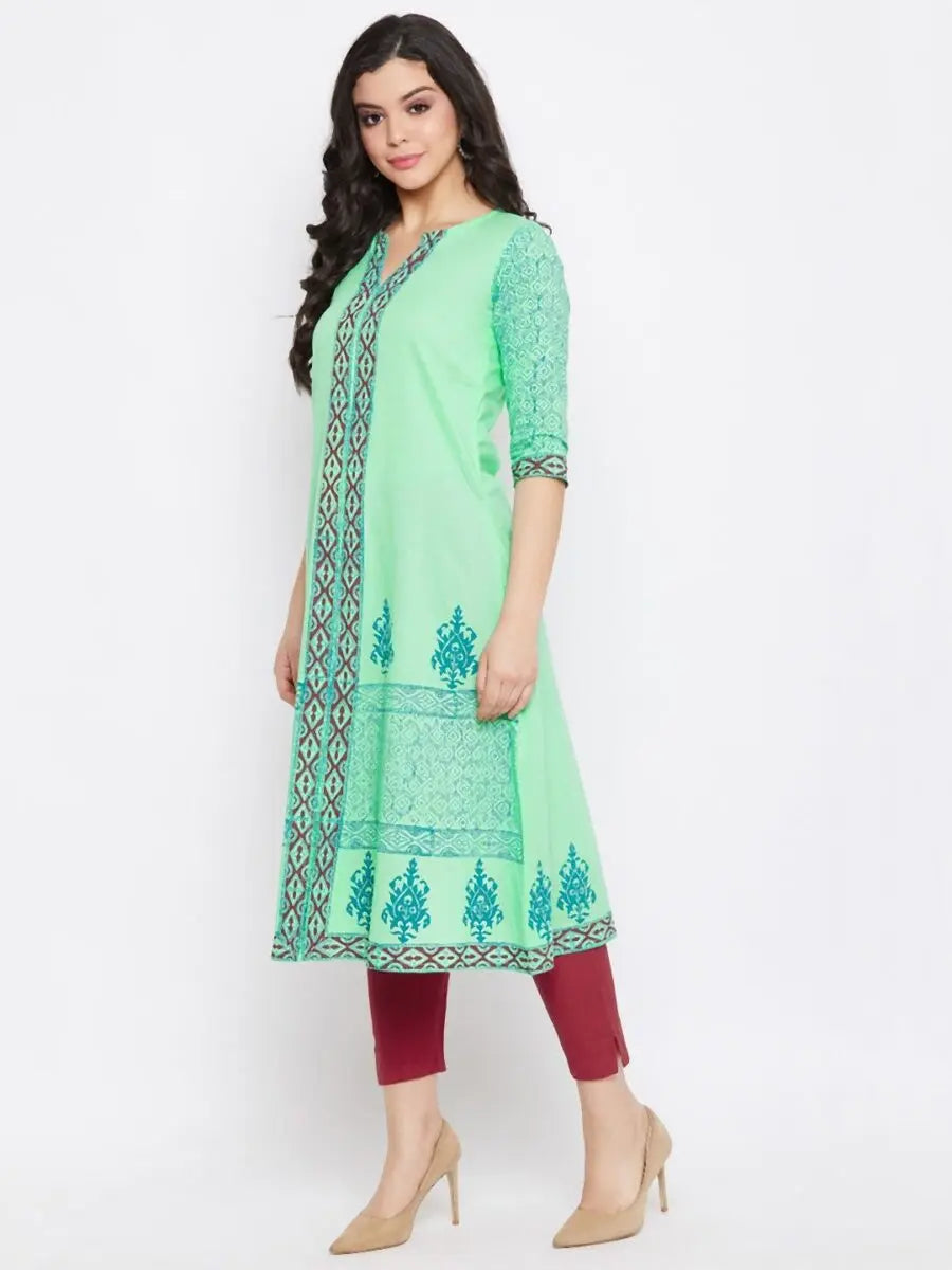 winered-light-green-a-line-cotton-paisley-kurta