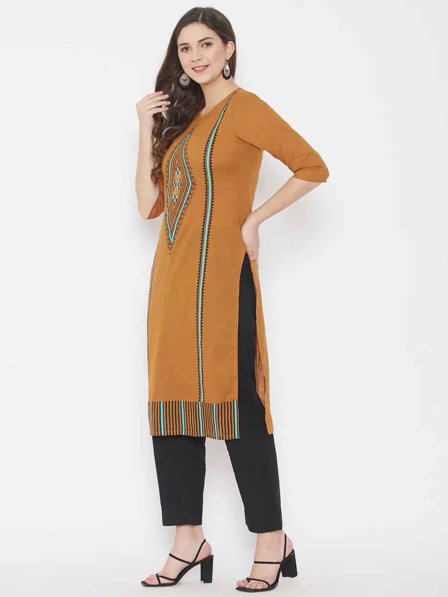 winered-brown-straight-pure-cotton-printed-kurta