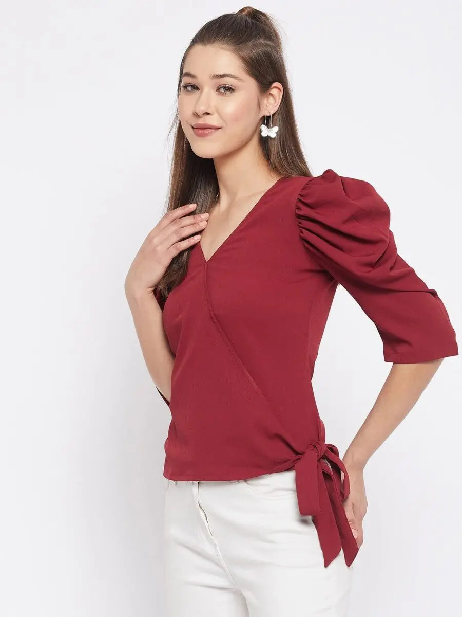 winered-maroon-solid-polyester-wrap-top