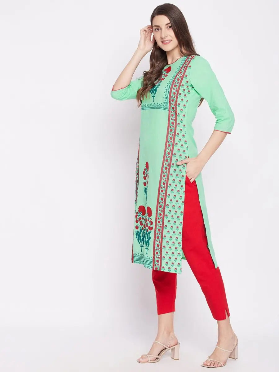 winered-green-straight-pure-cotton-printed-kurta