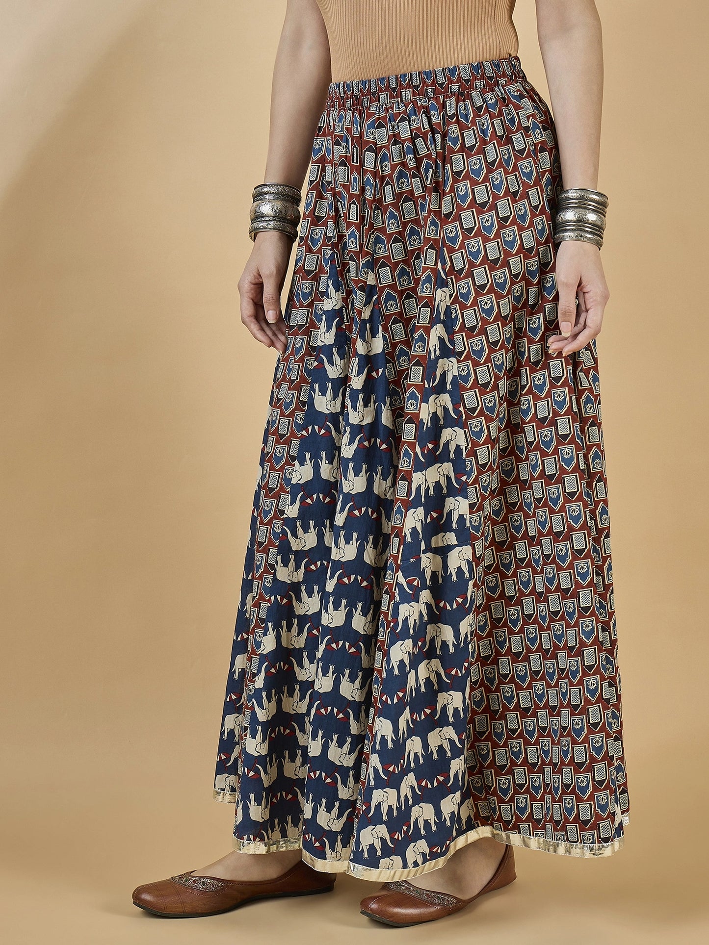 women-printed-godet-skirt