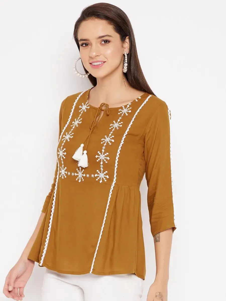 winered-golden-a-line-rayon-embroidered-top
