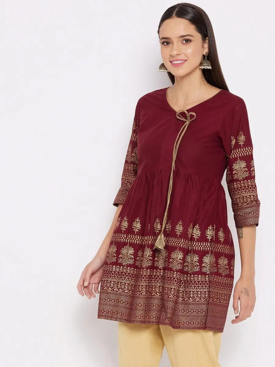 winered-maroon-flared-cotton-printed-top