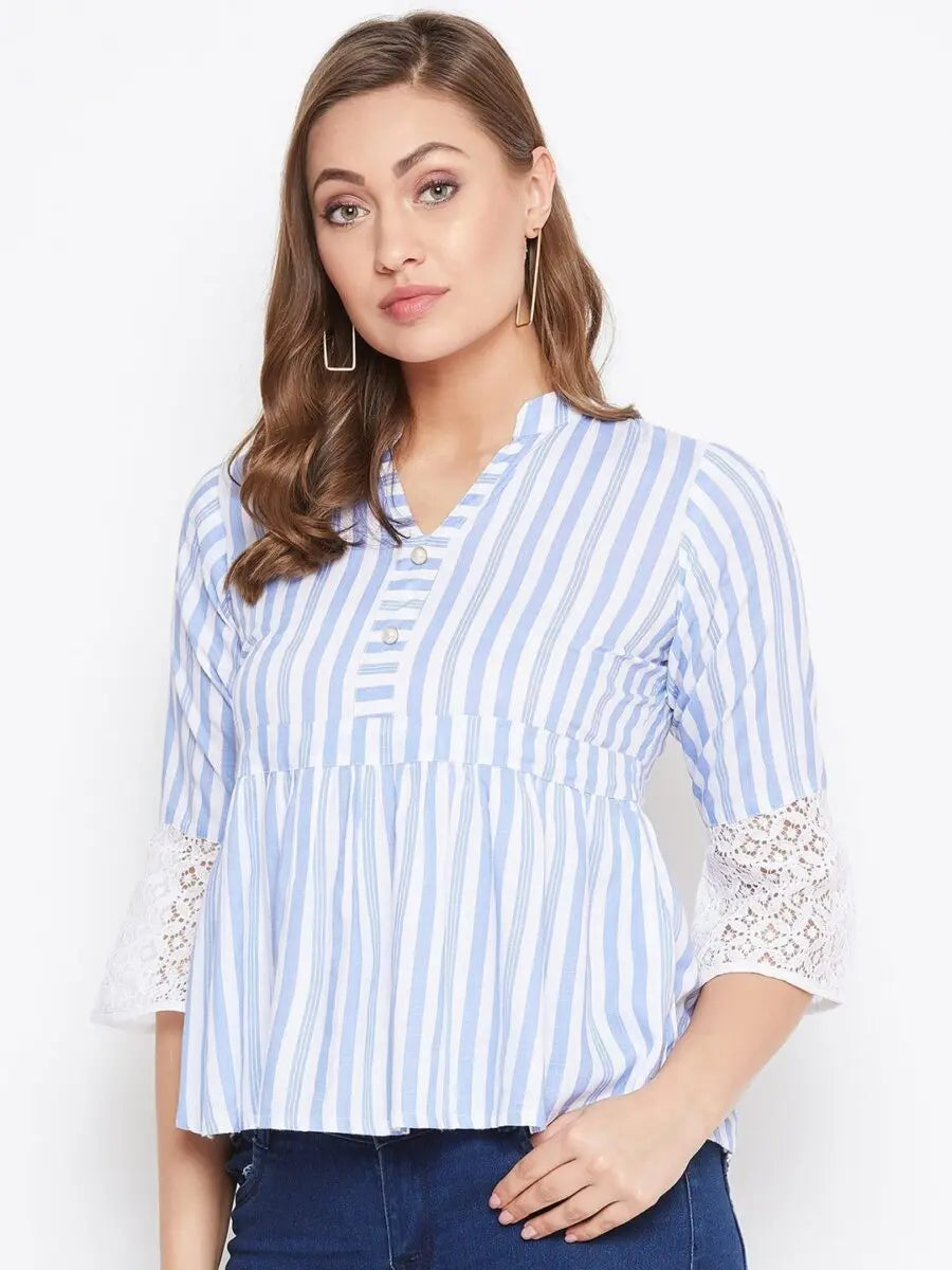 winered-blue-striped-rayon-empire-waist-top