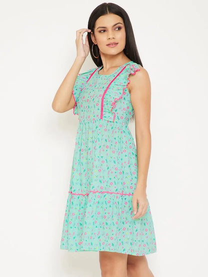 winered-mint-green-ruffled-cotton-floral-print-dress