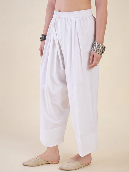 Women White Solid Cotton Farshi Salwar
