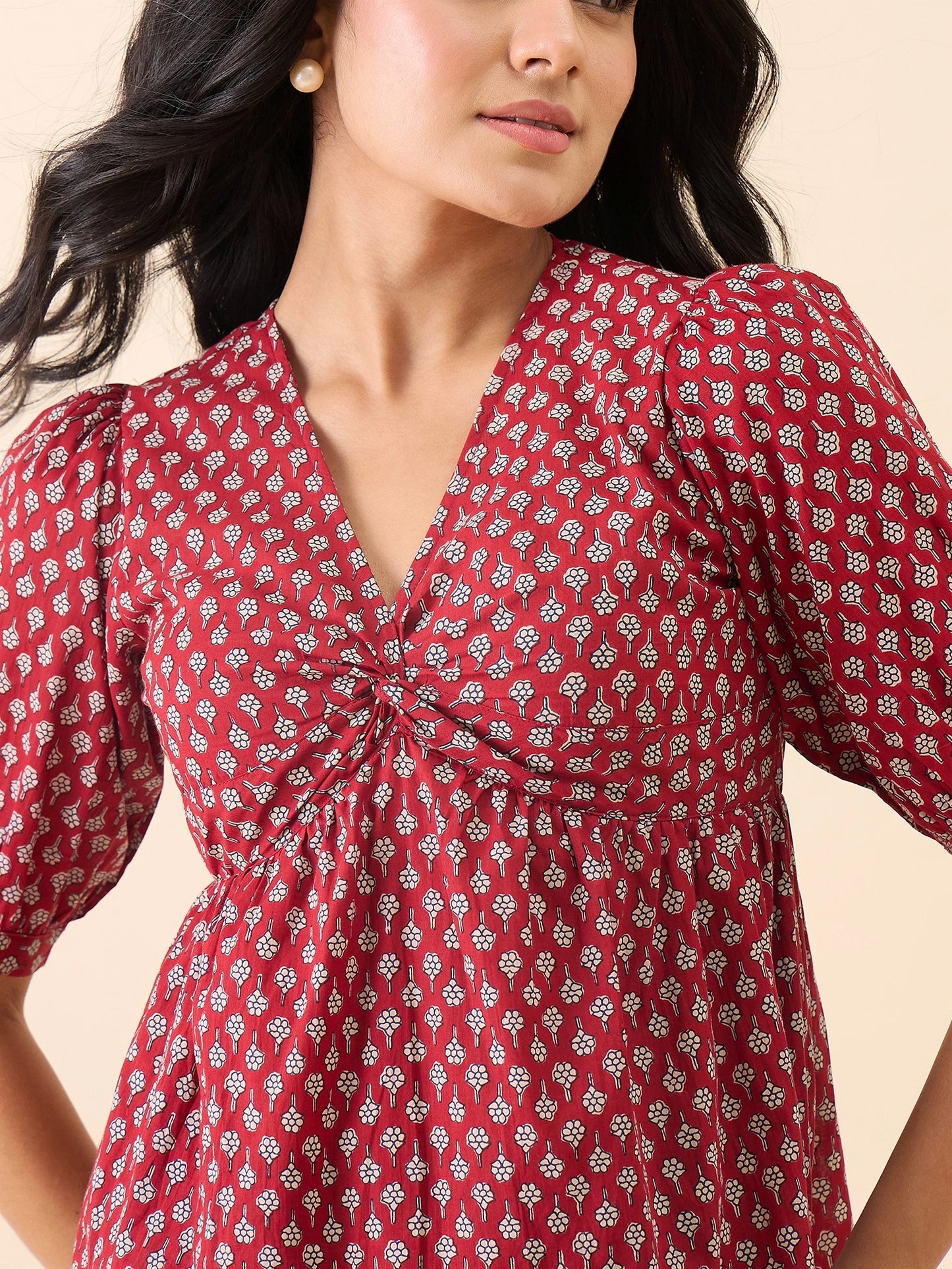 Women Maroon Twisted Yoke Top