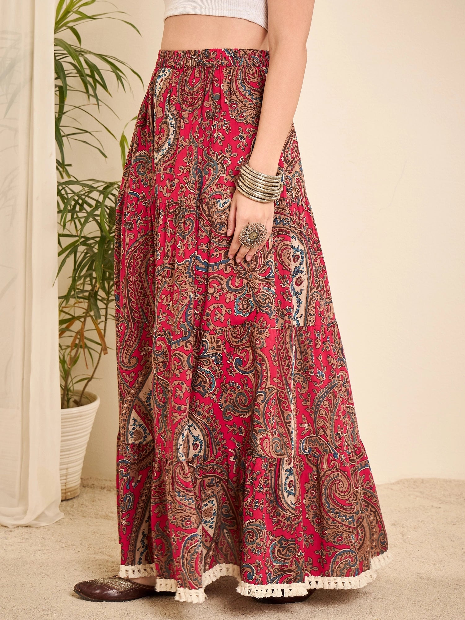 women-pink-cotton-paisley-printed-lace-long-line-skirt