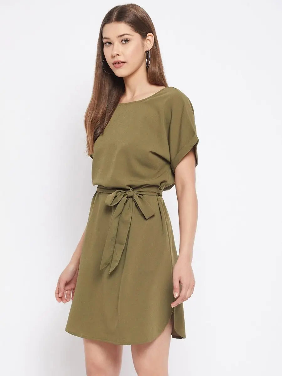 winered-green-sheath-crepe-solid-dress