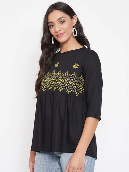 winered-black-embroidered-rayon-empire-waist-top