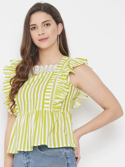 winered-green-a-line-cotton-striped-top