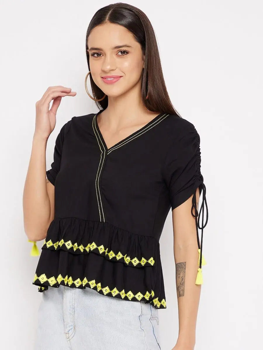 winered-black-a-line-rayon-embroidered-top