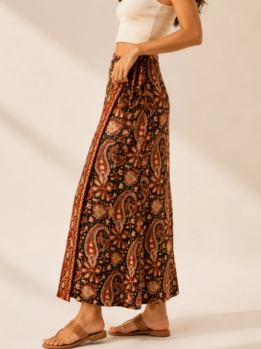Women Paisley Print Wrap Skirt