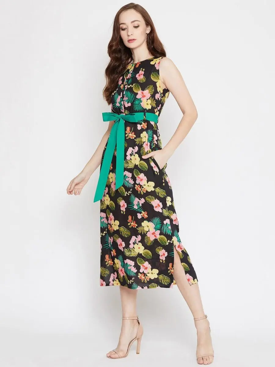 winered-black-a-line-rayon-floral-print-dress