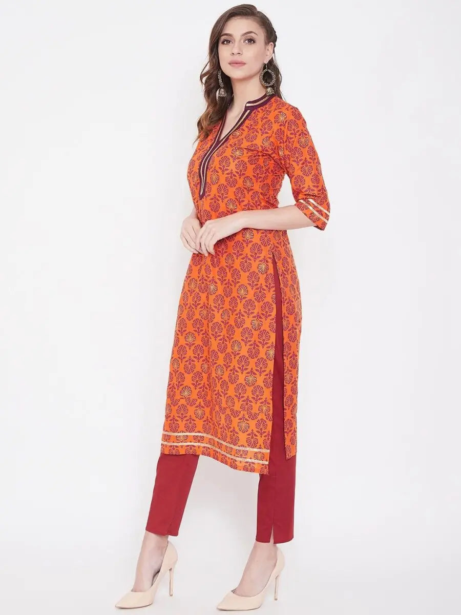 winered-orange-straight-cotton-printed-kurta