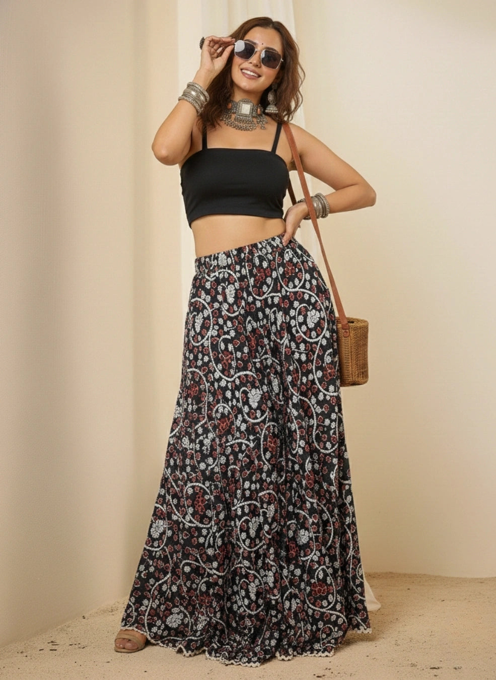 Women Ethinc Printed Cotton Maxi Skirt