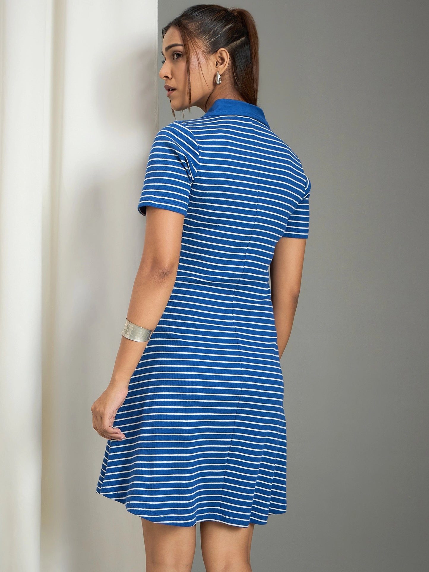 Women Striped Ribbed A-Line Mini Dress