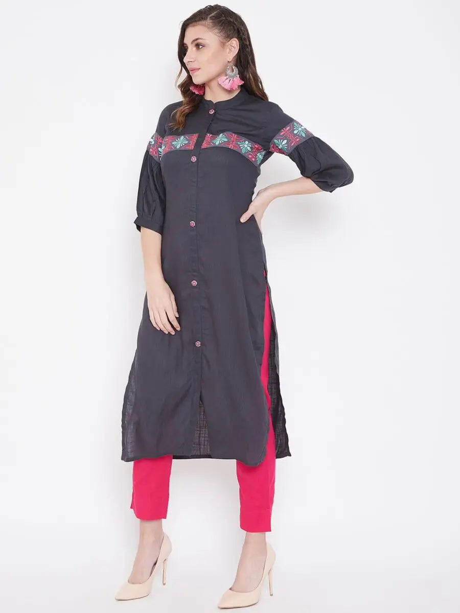 winered-grey-straight-rayon-embroidered-kurta