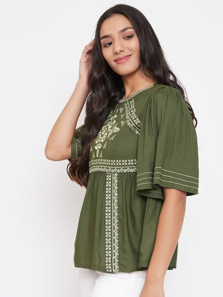 winered-green-embroidered-rayon-regular-top