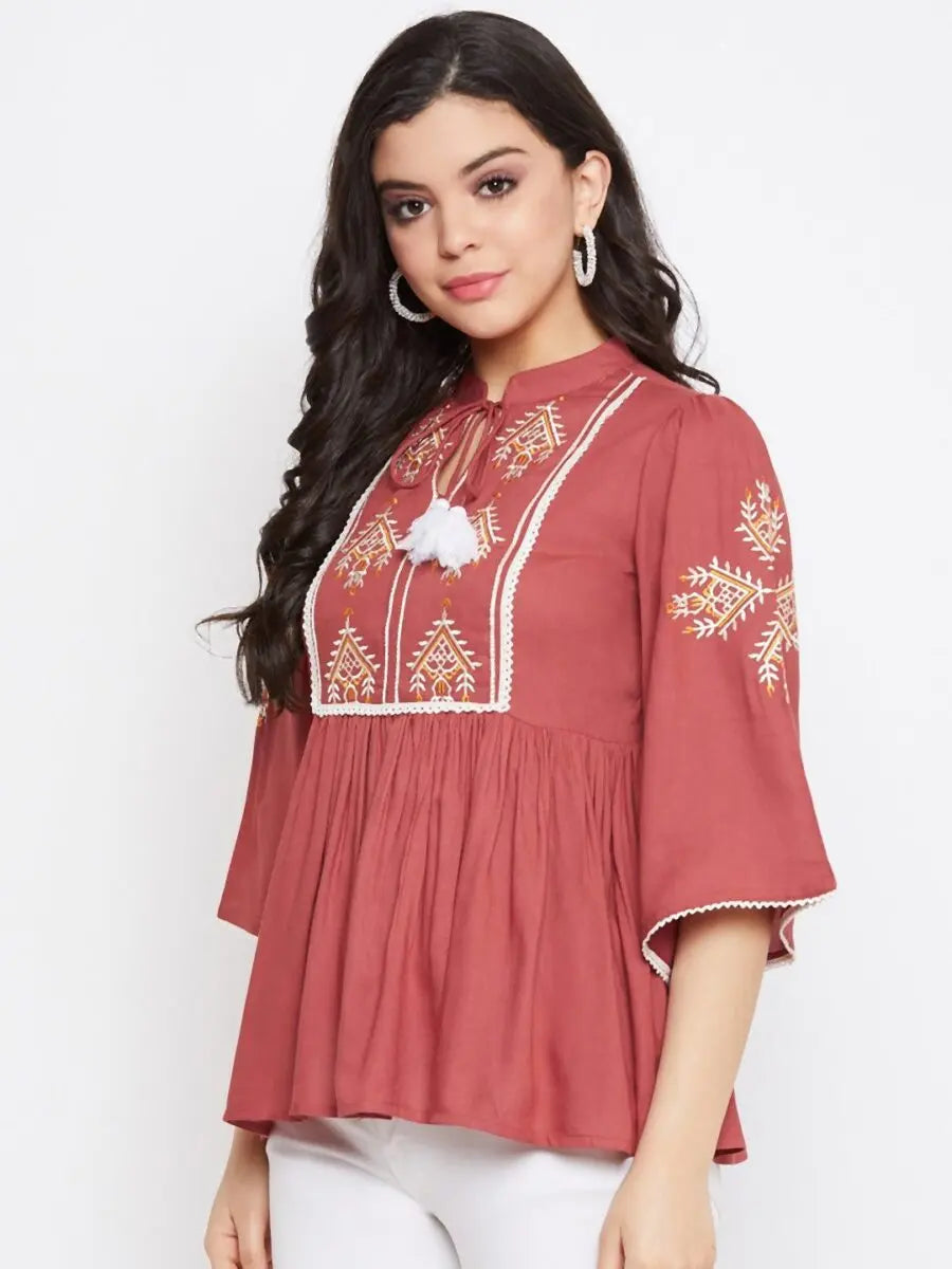 winered-maroon-embroidered-rayon-regular-top