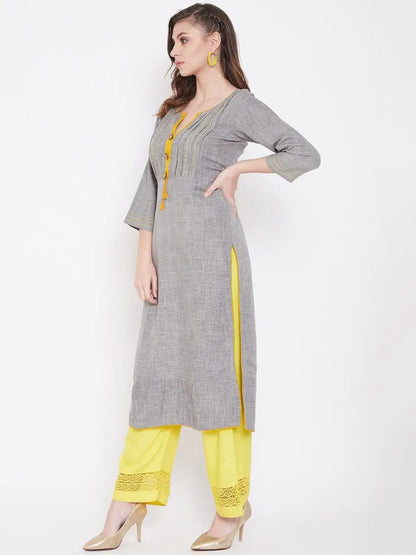 winered-grey-straight-cotton-blend-self-design-kurta