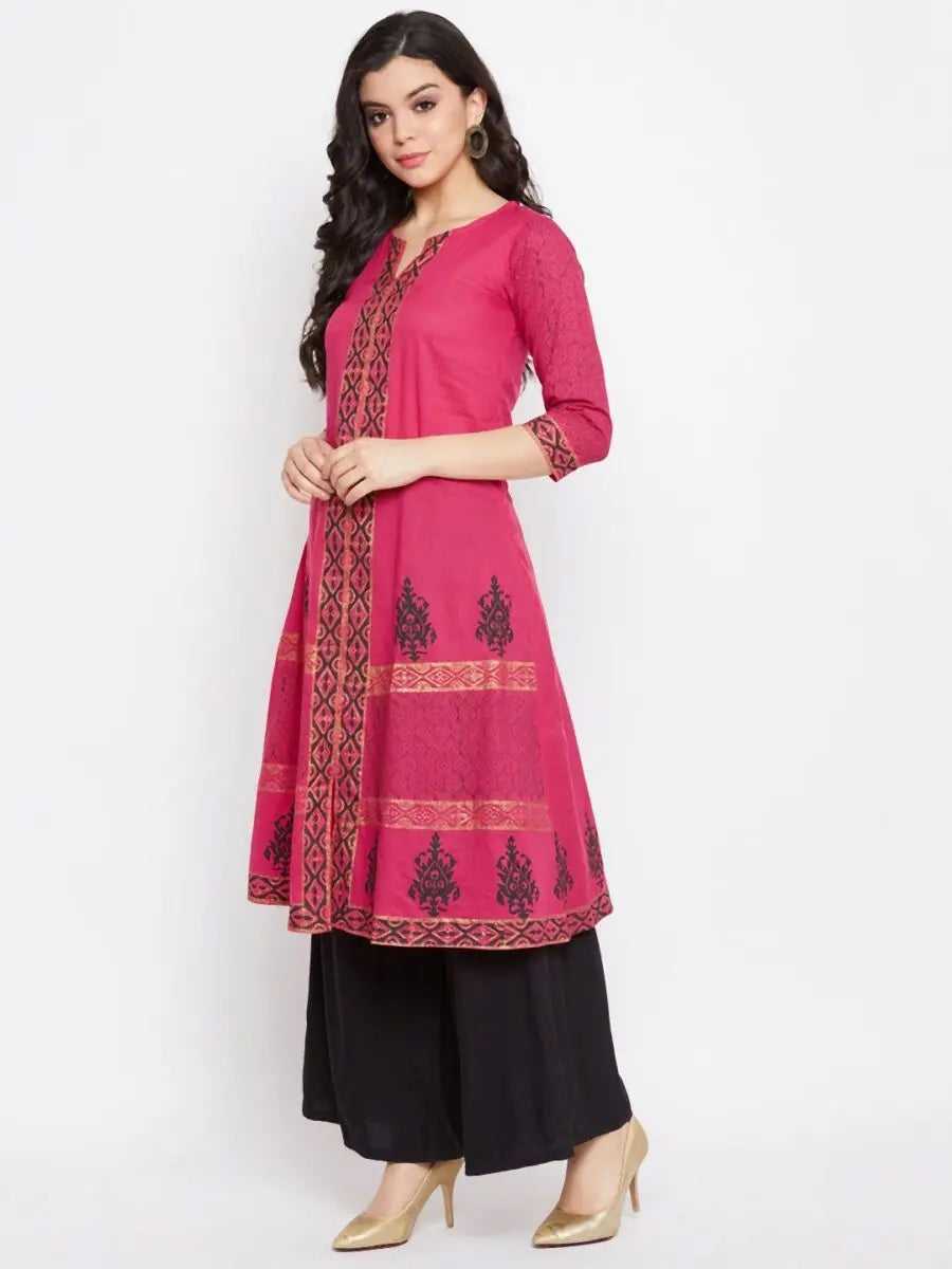winered-pink-a-line-cotton-paisley-kurta