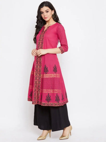 winered-pink-a-line-cotton-paisley-kurta