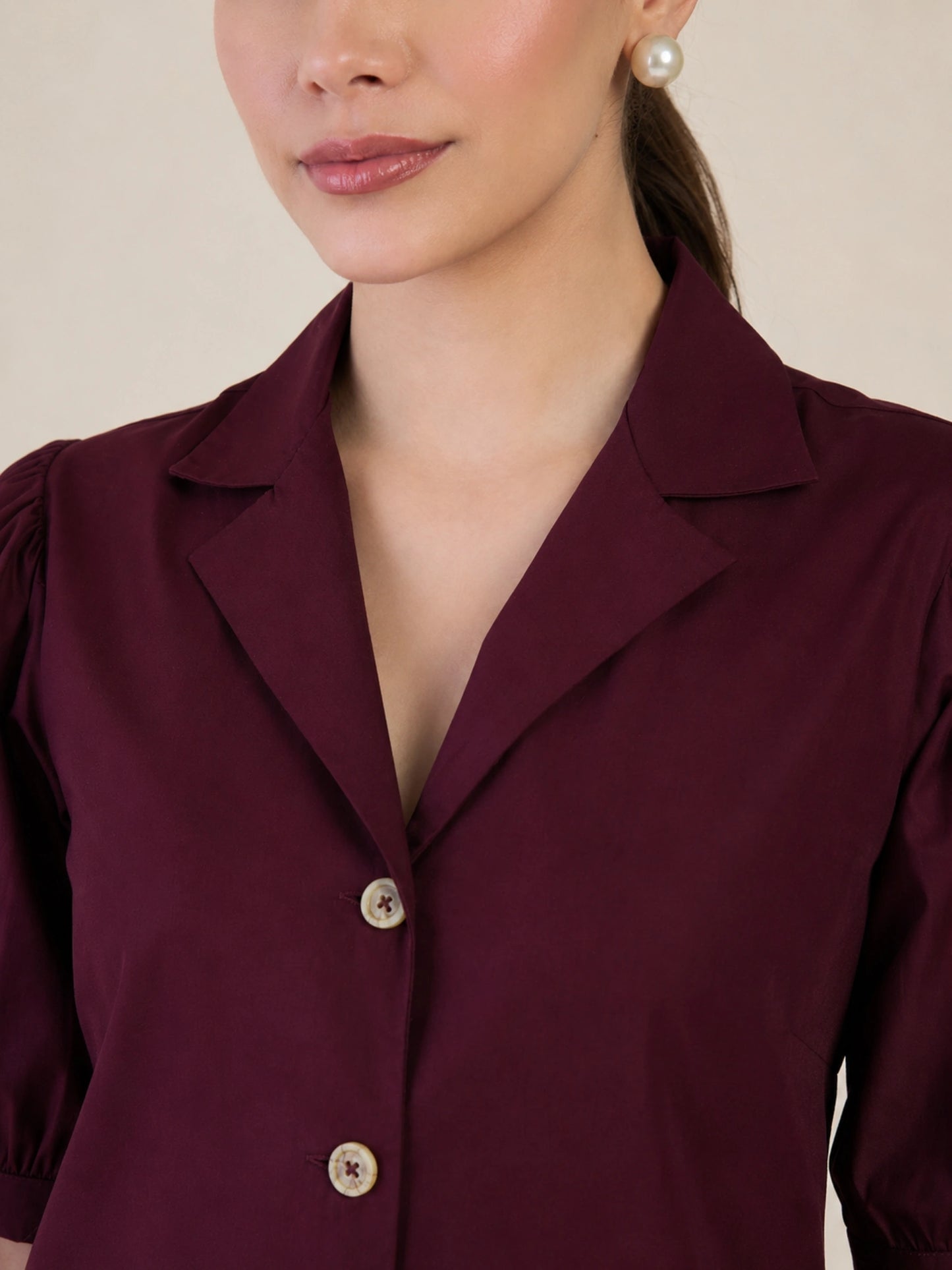 Women's Burgundy Blazer Style Top