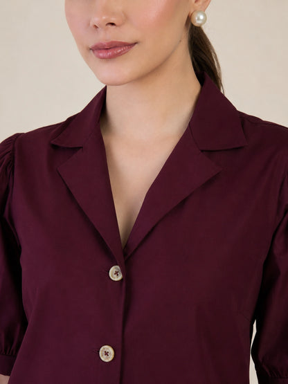 Women's Burgundy Blazer Style Top