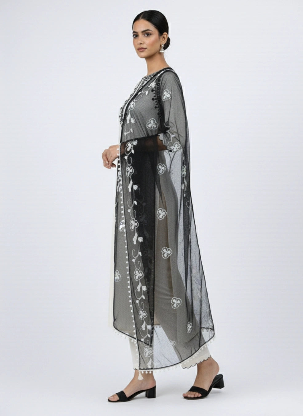 Women's Beige Embroidered Cotton Kurta Set with Dupatta