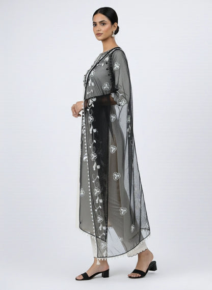 Women's Beige Embroidered Cotton Kurta Set with Dupatta