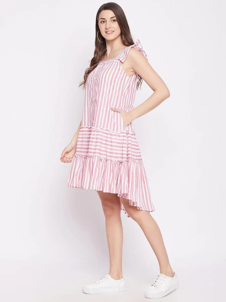 winered-pink-a-line-pure-cotton-striped-dress