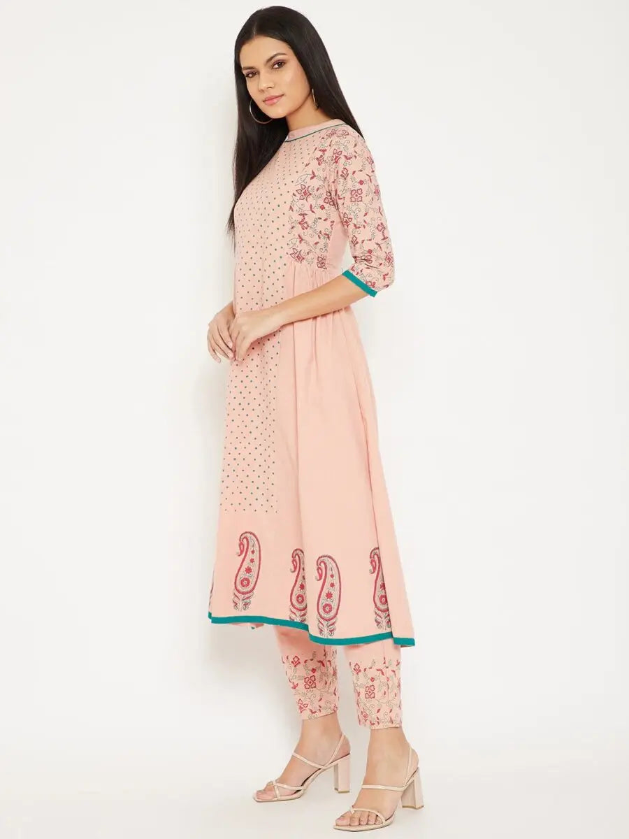 winered-peach-a-line-cotton-printed-kurta-and-pant-set