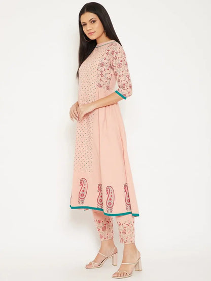 winered-peach-a-line-cotton-printed-kurta-and-pant-set