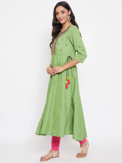 winered-green-straight-cotton-embroidered-kurta