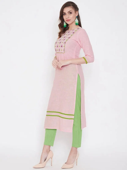 winered-light-pink-straight-cotton-embroidered-kurta
