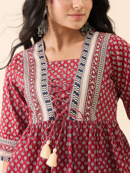 Women Maroon Printed Empire Top
